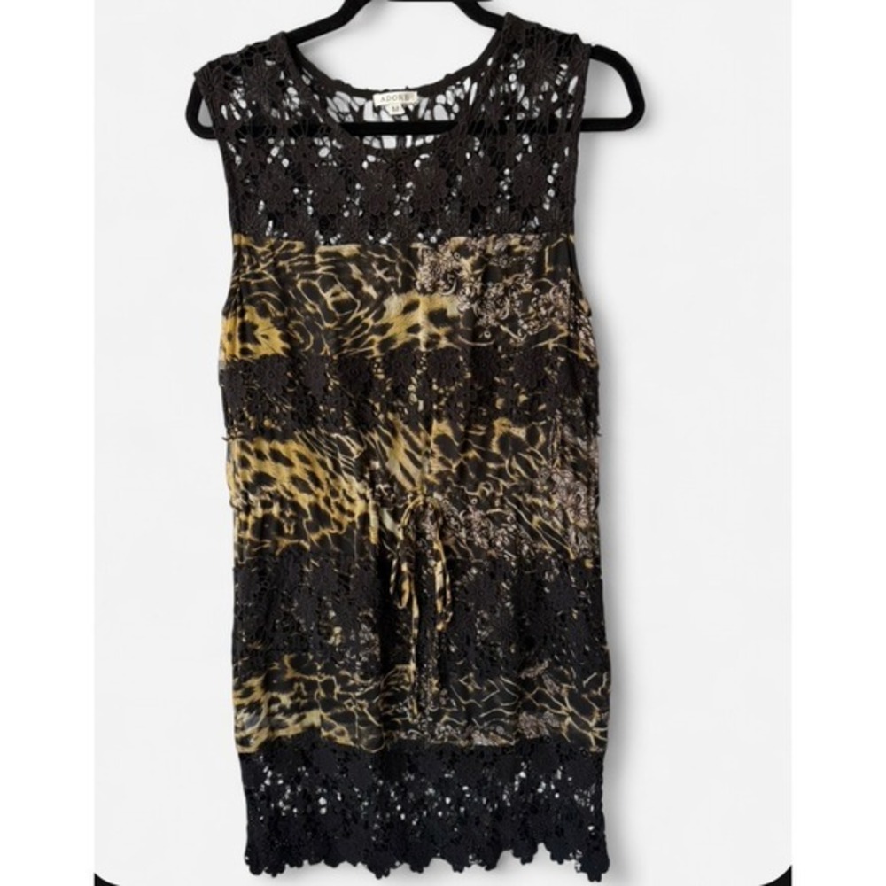 Adore Mini Dress Festival Brown Black Leopard Print Crochet Lace Medium